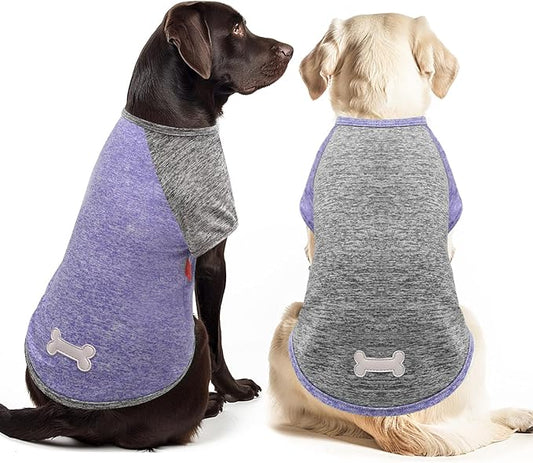 KYEESE 2 Pack Dog Shirts Quick Dry for Medium Dogs Breathable Lightweight Stretchy Dog T-Shirt with Reflective Label Raglan Sleeve Pet Clothes UV Protection, Purple+Grey, 2XL