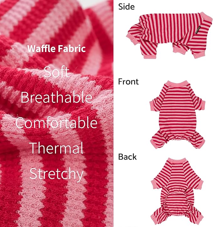 Fitwarm Pink and Red Striped Dog Pajamas, Waffle Dog Clothes for Small Dogs Girl Boy, Puppy Onesie with Feet, Pet Cat Outfit, XXL