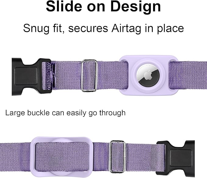 SANKALA Airtag Dog Collar Holder, [2 Pack] Waterproof Dog Airtag Holder, Silicone Full Body Covered Anti-Lost Protective Apple Air Tag Holder for Pet Collar - Fits All Width Collars, Purple