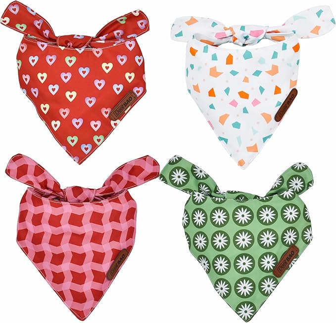 Large Spring Dog Bandanas 4Pack,Dog Scarf,Dog Bandanas boygirl,Premium Durable Fabric,Adjustable Fit,Unique Shape,Suitable for All Kinds of Dogs,Provide Various Sizes(Large)