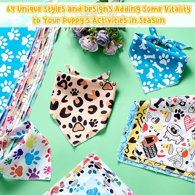 200 Pcs Dog Bandana Bulk Spring Summer Hawaii Pet Party Bandana Scarf Adjustable Puppy Kerchief Triangle Bibs Holiday Grooming Supplies for Small Medium Dogs Cat Costume Accessory Outfit(Dog Paw)