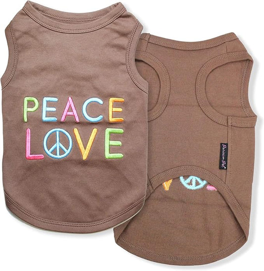 Parisian Pet Dog T-Shirt with Embroidered Love Peace - 100% Cotton, Breathable Dog Clothes - Sleeveless Pet Vest - Machine Washable Dog Shirts for Small Dogs S