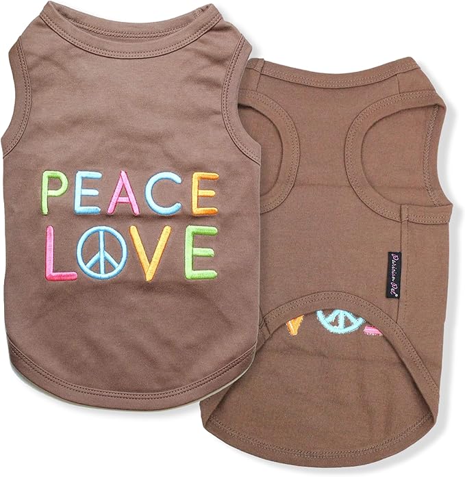 Parisian Pet Dog T-Shirt - Embroidered Peace Love 100% Cotton, Breathable Dog Clothes - Sleeveless Pet Vest - Machine Washable Dog Shirt for Large Dogs - L