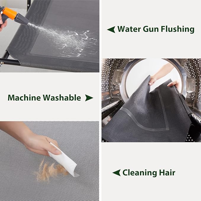 Cooling Elevated Dog Bed for Large Dogs – Waterproof Raised Dog Cot with Slope Headrest, Breathable Teslin Mesh, Durable & Portable Pet Bed for Indoor and Outdoor Use, Grey