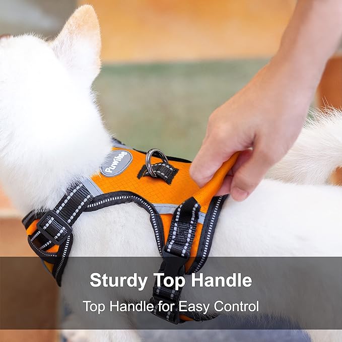 No Pull Dog Harness, Reflective Walking Dog Harness with Easy Control Handle and Front & Back Clips,Adjustable Breathable Soft Padded Dog Vest Harness for Large Medium Small Dogs,Orange,S