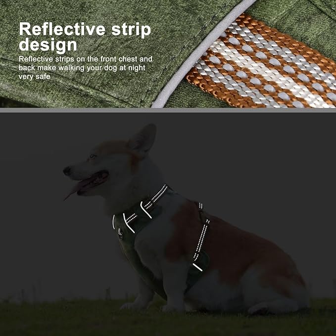 Beirui Dog Harness Medium Sized Dog, Stylish Oxford Leather Pet Vest with 2 Leash Clips, Adjustable Reflective Soft Padded No Pull Harness with Easy Control Handle for Walking, Chest 26-33"