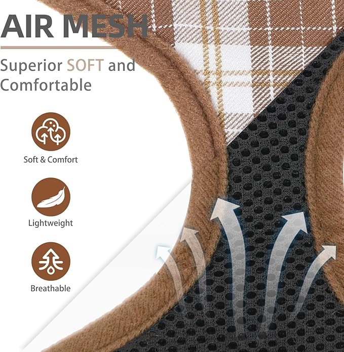 PUPTECK Soft Mesh Dog Harness and Leash Set Pet Puppy Cat Comfort Padded Vest No Pull Harnesses, Brown, S