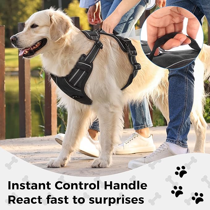 Funfox Dog Harness No Pull, Adjustable Pet Vest Harness Black S with Handle, 2 Leash Clips for Daily Walking Easy Control, Soft Durable Reflective Comfortable for Small Sized Dogs