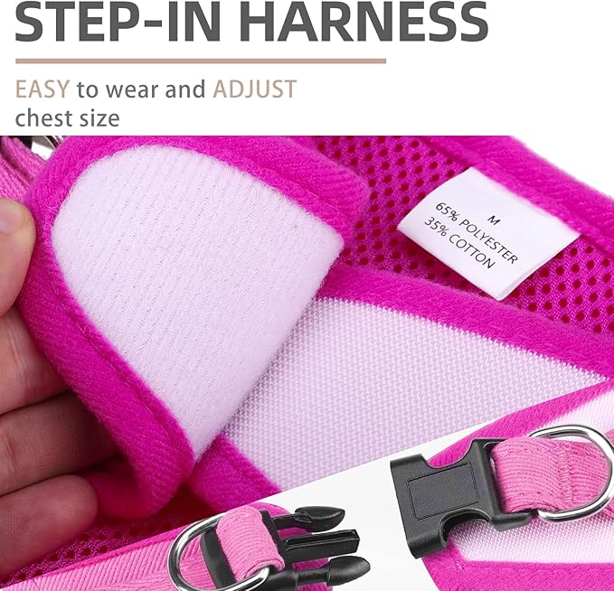 PUPTECK Dog Harness and Leash Set for Small Medium Dogs No Pull Step-in Soft Mesh Puppy Cat Vest Harnesses Reflective at Night, Denim Pink XS