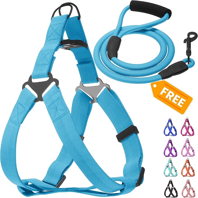 Step in No Pull Dog Harness, Free Upgrade Ultra Durable Dog Rope Leash Harness Nylon (2-in-1) Non-Slip Adjustable, Easy Control Handle, Strong Metal, Vest Harness for Large Dog - Blue XL