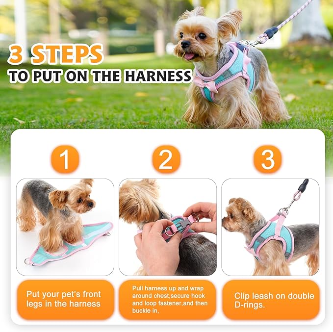 Dog Harness with Leash Set, Step-in Breathable Puppy Cat Dog Vest Harnesses, No Pull Adjustable Reflective Puppy Harness with Soft Padded Vest for Extra-Small/Small Medium Large Dogs and Cats