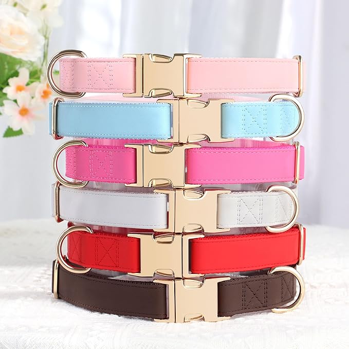 PET ARTIST Bright & Classic Leather Dog Collar, Durable & Heavy Duty Dog Collars with Quick Release Metal Buckle, Adjustable Nylon Padded Pet Collar for Large Dogs Girl, Neck Fit 16-27"