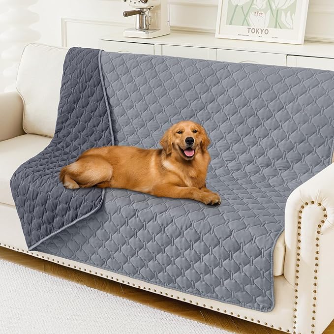 Smiry Waterproof Dog Bed Cover Blanket, Soft Reversible Pet Blanket, Washable Leakproof Cats Dogs Couch Cover for Sofa, Couch, Furniture (52x82 Inch, Grey/Dark Grey)