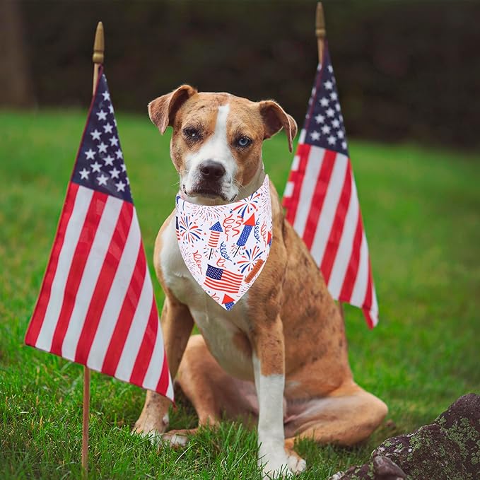 ADOGGYGO American Flag Dog Bandana, White Blue 4th of July Flag Pet Scarf, Premium Durable Fabric, Adjustable Fit 4th of July Bandanas for Medium Large Dogs Pets (Large)