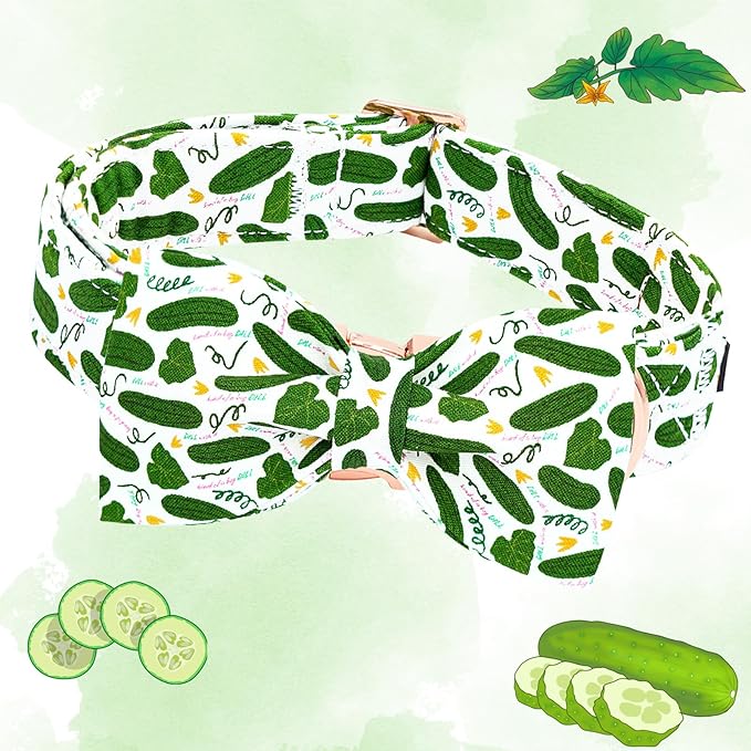 Lionheart glory Dog Bow Collar Cucumbers Print Dog Collar for X-Small Dogs,Female Male Dog Collars with Bowtie Spring Summer Collars Soft Adjustable Pet Collar Bows