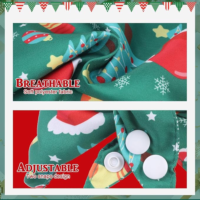PAWCHIE Christmas Dog Bandanas 4 Pack, Reversible Dog Party Triangle Scarf Bibs, Pet Holiday Costume with Adjustable Snaps, Multiple Christmas-Themed Patterns for Small Medium Dogs Puppy, Cats, Pets
