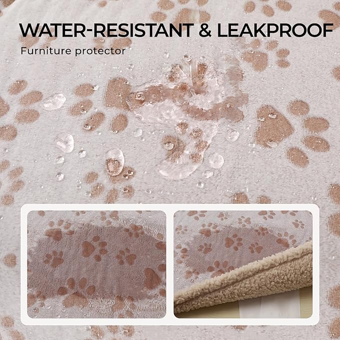 Luciphia Waterproof Pet Blankets for Couch Sofa Bed Cover Liquid Pee Proof Washable Soft Fluffy Large Dog Blanket Reversible Furniture Protection Heart Paw Khaki X-Large（85" x 57"）