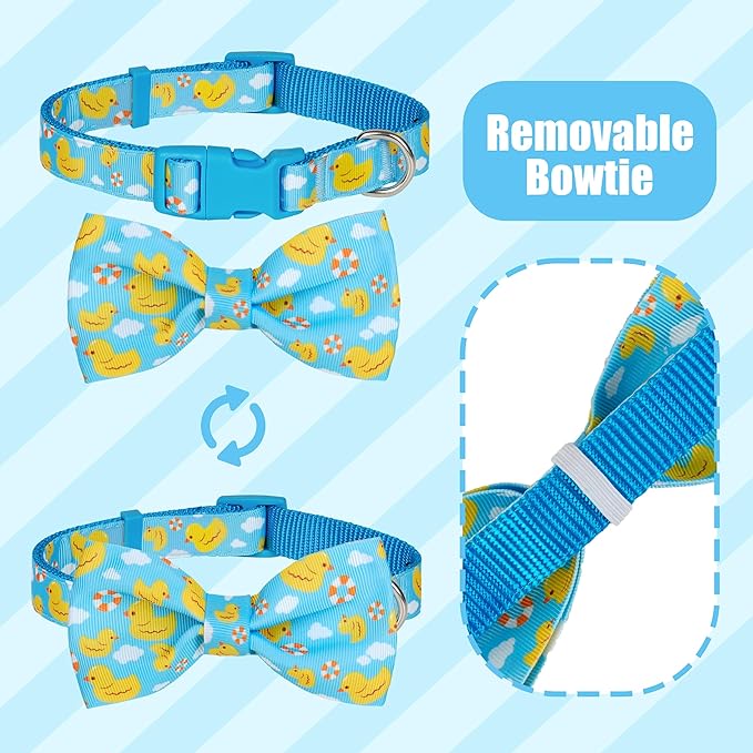 azuza Dog Collar with Bow Tie, Soft and Comfortable Adjustable Bowtie Dog Collar for Puppy and Small Dogs (XS, Yellow Duck)