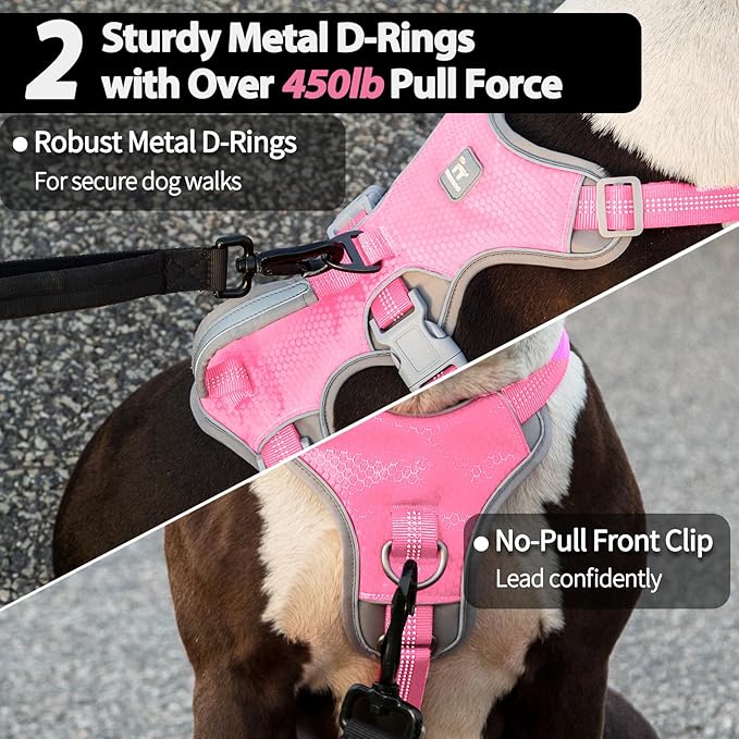 No Escape Dog Harness, Escape Proof Harness, Reflective Harness with Padded Handle, Breathable, Durable, Adjustable Vest for Small Dogs Walking, Training, and Running Gear（Pink,S
