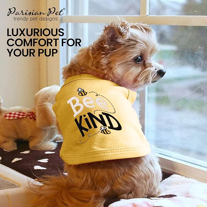 Parisian Pet Dog Tshirt - Embroidered “Bee Kind“ Dogs Clothes - Lightweight Dog Tank Top- 100% Cotton, Sleeveless Doggy Tee Shirts - Machine Washable Shirt for Large Dogs - 3XL