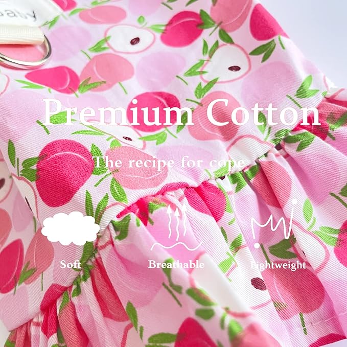 Small Dog Dress Harness and Leash Set - Cute Princess Dog Dresses, Soft Fruit Print, Pink Apple, XL