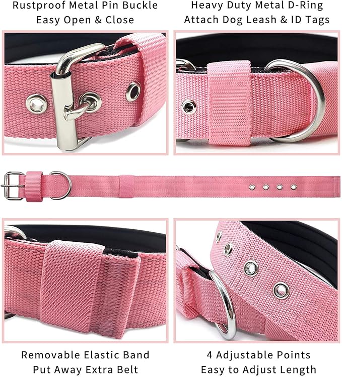 Heavy Duty Tactical Dog Collar - 1.5" Width Military Durable Thick Nylon with Adjustable Metal D Ring & Buckle Working Training K9 Collar for Medium Large Dogs (L(20"-23"), Pink)