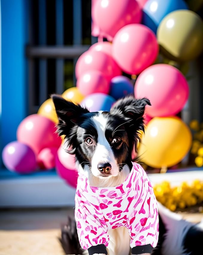 PET SHOW 4 Pack Small Dog Pajamas Cute Paw Bone Clothes for Medium Dogs Soft Stretchy PJs Plaid Jumpsuit Puppy Floral Fruits Onesies Outfits with Sleeve Pets Dachshund Costume(XXL, Pink for Girls)