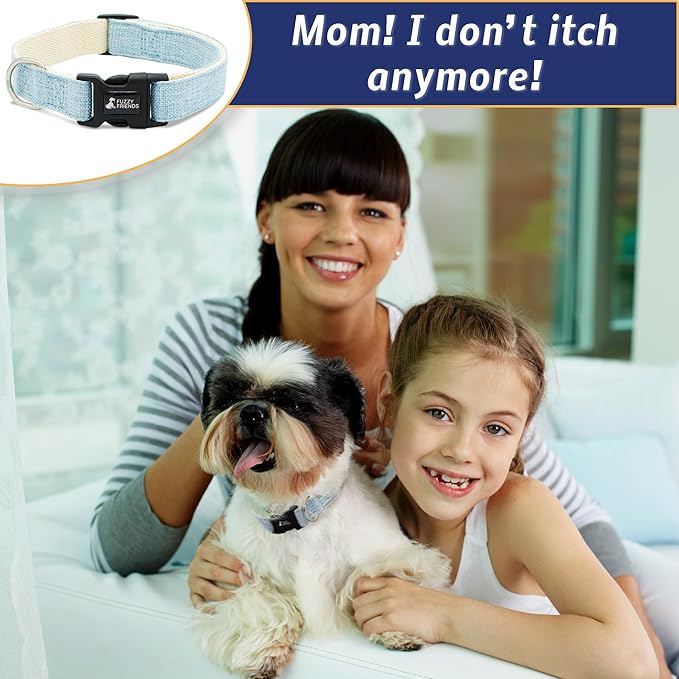 Lt Blue Hemp Dog Collar and Leash Set - Hypoallergenic Dog Collar - Comfortable for Sensitive Skin or Allergies with no Harsh Dyes or Chemicals - 5 Sizes from X-Small to x-Large Breeds