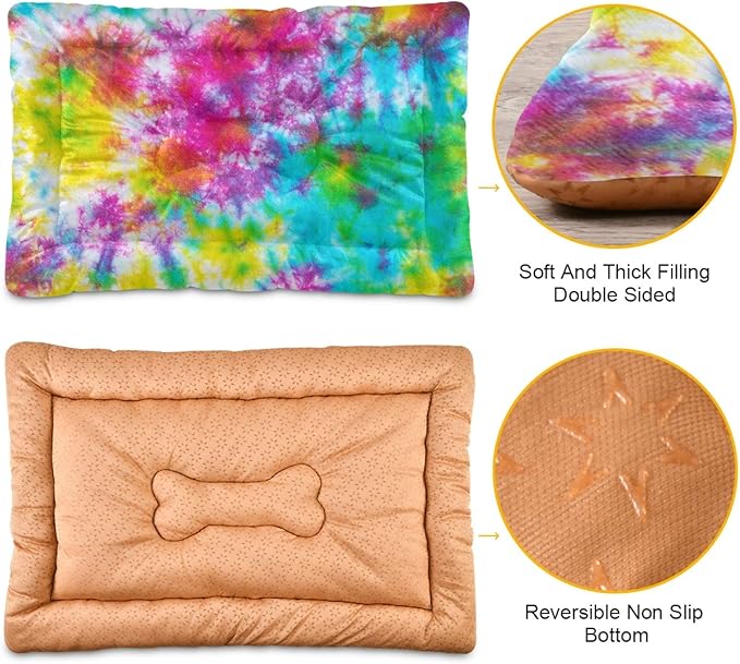 Colorful Tie Dye Pattern Dog and Cat Bed, Rectangle Comfortable Pet Bed for Small Medium Large Dogs, Ultra Soft Calming, 36" x 24"