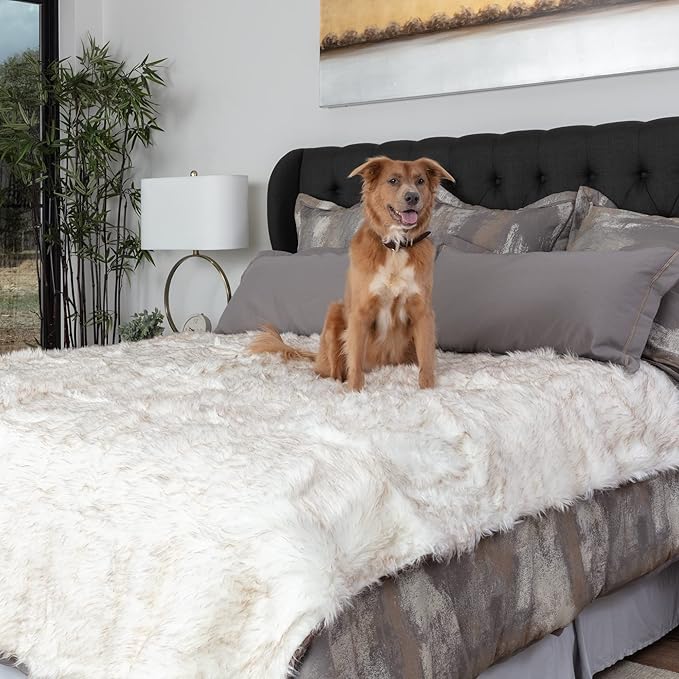 Waterproof Faux Fur Dog Blanket - Waterproof Dog Blanket for Bed, Couch or Dog Crate - White [50"x60"]