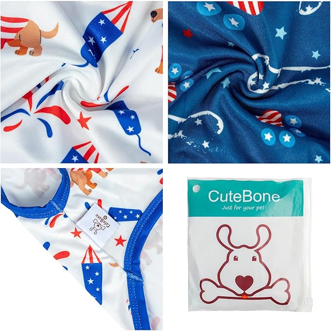 CuteBone 4th of July Dog Shirts 2-Pack Soft Pet Clothes Breathable Summer Vest for Small Puppy and Stretchy Cat Apparel 2BX17XL