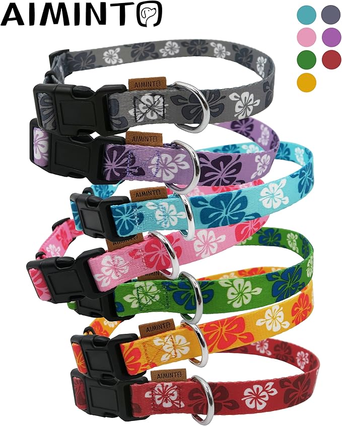 Dog Collar, Cute Floral Pattern, Soft and Adjustable Collar with Quick Release Buckle (L (Neck 16-28", Width 1"), Hawaiian Purple)