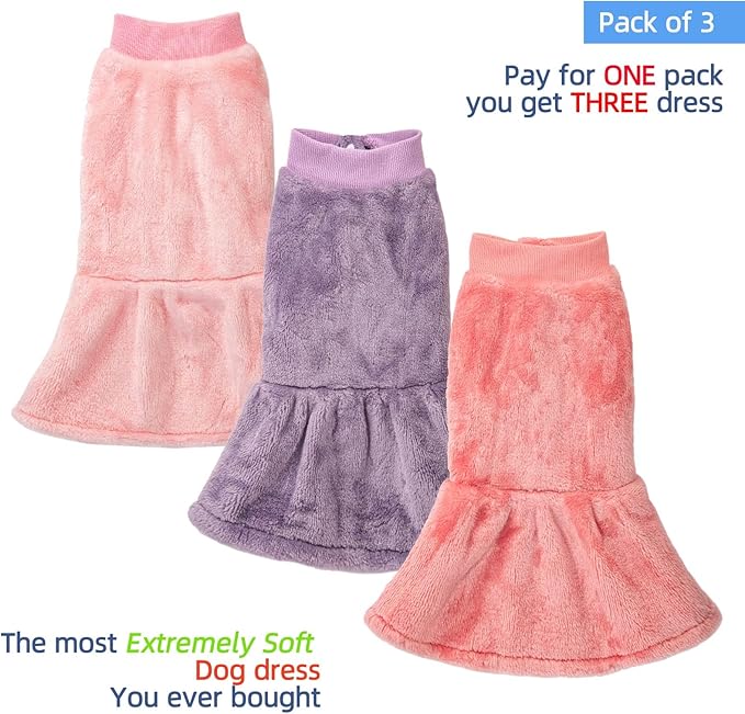 FabriCastle Small Dog Dress Clothes, 3-Pack Sweaters for Small Dogs Girl & Cats, Ultra Soft Warm Pet Coats for Winter, Female Puppy Apparel, Doggy Outfits XXS – XL (Pink,Violet,Rosepink, X-Large)