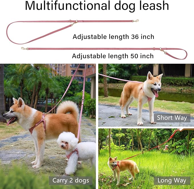 CHEDE No Pull Puppy Harness and Multifunction Dog Leash Set- 8 Colors Soft Adjustable No Choke Escape Proof Cute,Lightweight Pet Vest Harness for Small and Medium Dog (S, Antique Pink)