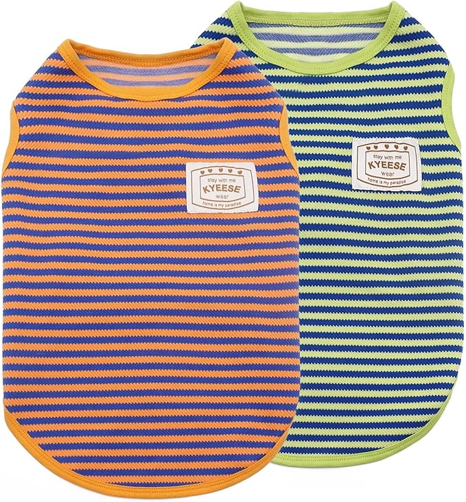 KYEESE 2Pack Dog Shirts Striped for Small Dogs Soft Stretchy Dog T-Shirts Lightweight Tank Top Sleeveless Vest Breathable Pet Apparel, Large, Orange+Green