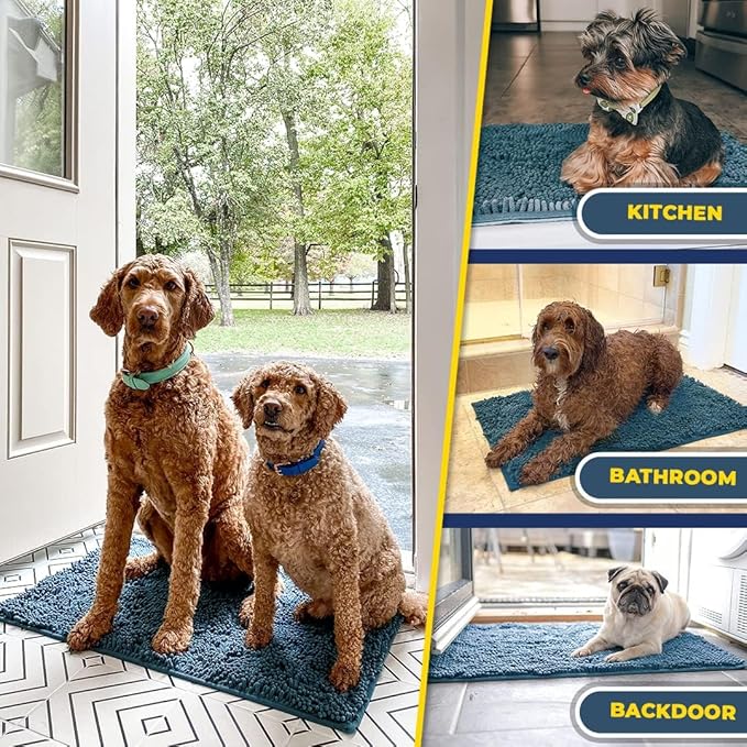 Muddy Mat® Shown on TV–Super Absorbent Microfiber Dog Door Mat for Muddy Paws, Non-Slip Washable Pet Rug, Quick Dry Chenille Entryway Carpet, Machine Washable Indoor Outdoor mat–Atlantic Blue 60"x48"