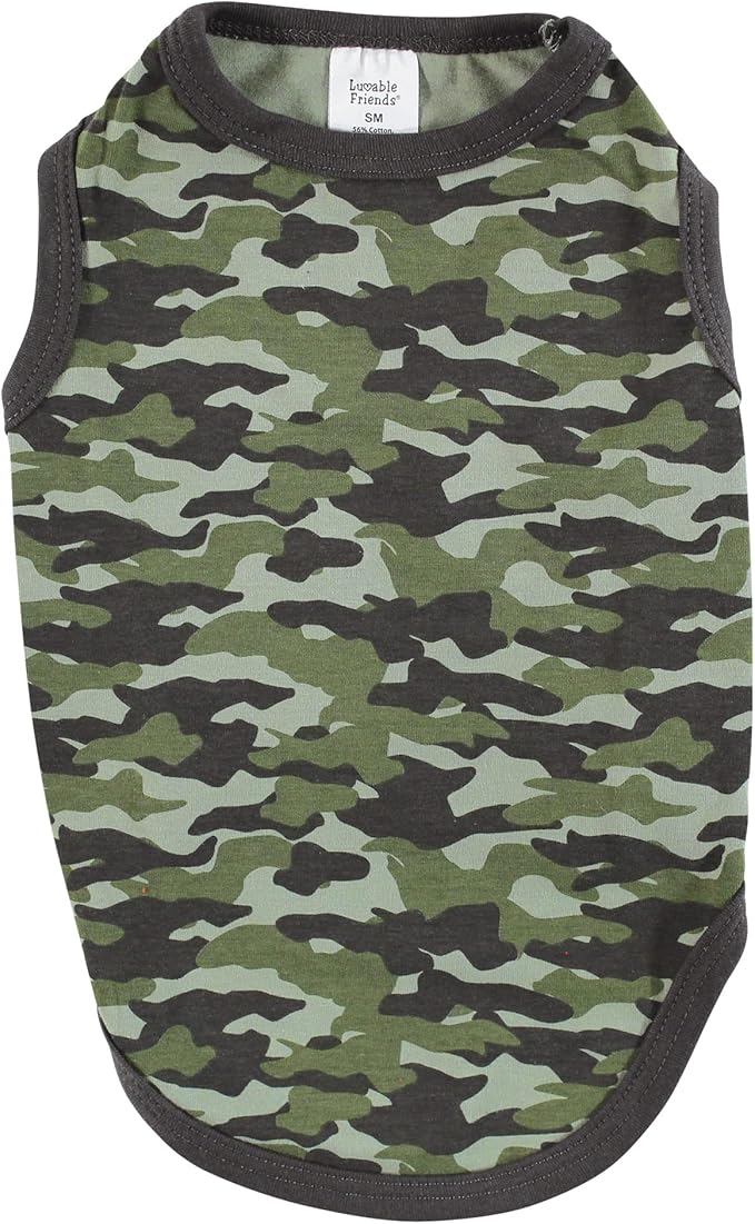 Luvable Friends Dog Pet Dog and Cats Cotton T-Shirts 2pk, Dino Camo, Medium