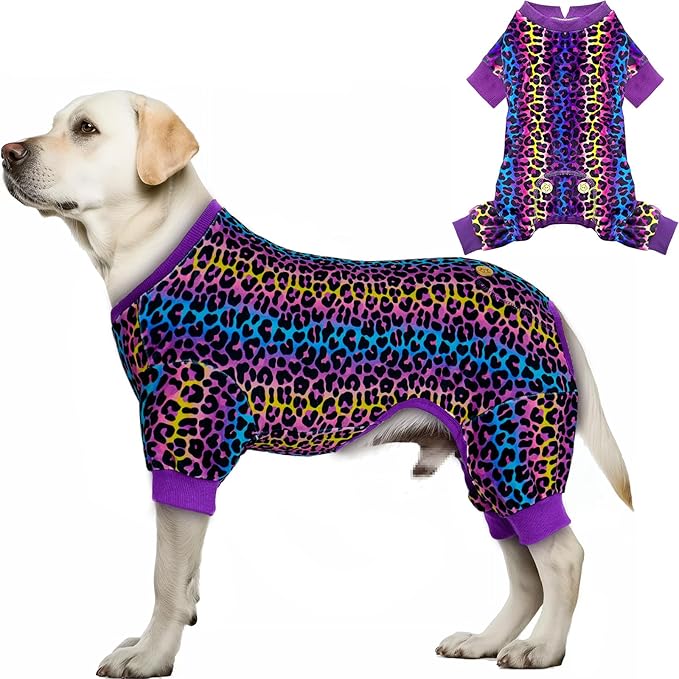 KYEESE Dog Pajamas Velvet Dog Pajamas Medium Sized Dogs Soft Dogs Clothes Pjs with Leopard Pattern Stretchy Pet Jammies Coat Comfy Pet Onesie Costume, 2X-Large