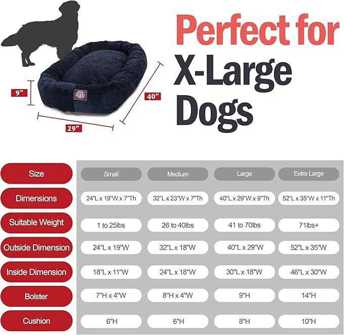 Majestic Pet 52 Inch Micro Velvet Calming Dog Bed Washable 52x35x11 (inch) – Cozy Soft Round Donut Dog Bed with Spine for Head Support - Pet Bed X- Large – Navy
