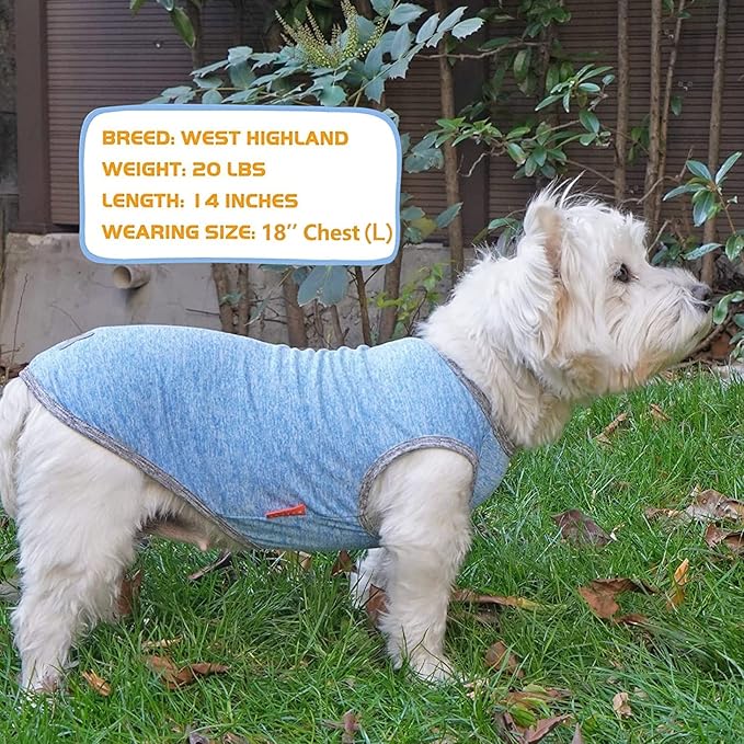 KYEESE 2 Pack Dog Shirts Quick Dry Soft Stretchy Pet T-Shirts with Reflective Label Tank Top Sleeveless Vest Sun Protection Dog Clothes for Small Dogs, XX-Large, Light Blue+Grey