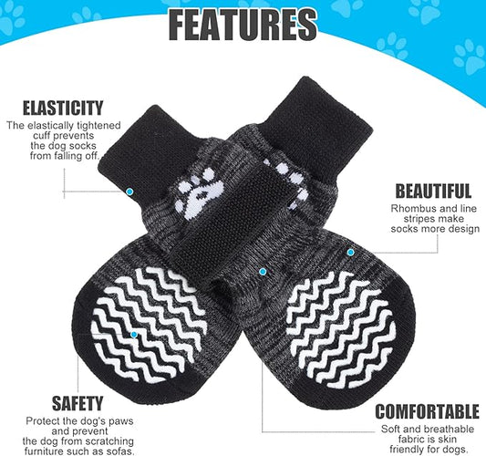 PUPTECK Non-Slip Dog Socks Double Sides Grips for Hardwood Floors Prevents Licking, Dog Shoes for Hot Pavement Booties for Senior Small Medium Large Dogs
