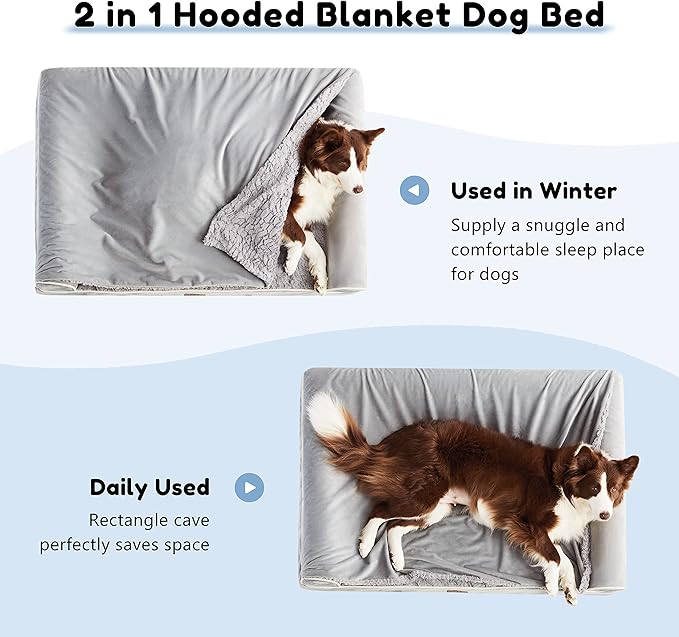 WESTERN HOME Orthopedic Dog Beds for Large Dogs, Foam Pet Sofa with Hooded Blanket, Removable Washable Cover and Nonskid Bottom, Dog Couch Bed for Comfortable Sleep