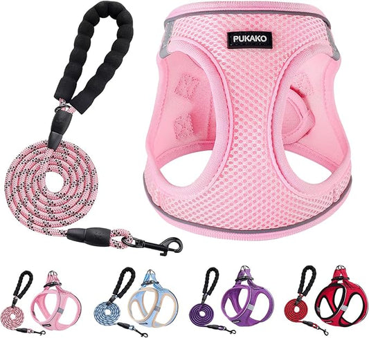 Puppy Harness & Leash Set - Small Dog Size, Soft Mesh & Reflective Bands, Pink, XS