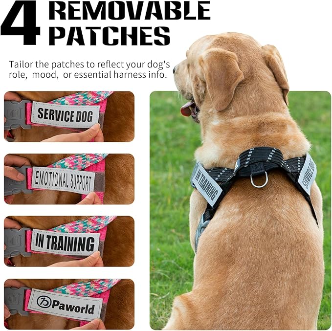 Service Dog Vest, No-Pull Service Dog Harness with 4 PCS Reflective Patches, Dog Vest Harness with Handle, Pet Harness for Small Medium Large Dogs in Training (Black, L)