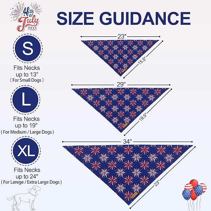 4th of July Dog Bandanas - 2 Pack Reversible USA Patriotic Bandana for Boy and Girl | Premium Durable Fabric | American Flag Pet Scarf for Small Medium Large and Extra Large Dogs (Large)