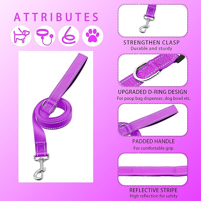 Reflective Dog Collar with Safety Locking Buckle, Adjustable Soft Breathable Nylon Collars for Small, Medium and Large Dogs(Collar+Leash S Width 5/8" Rosered)