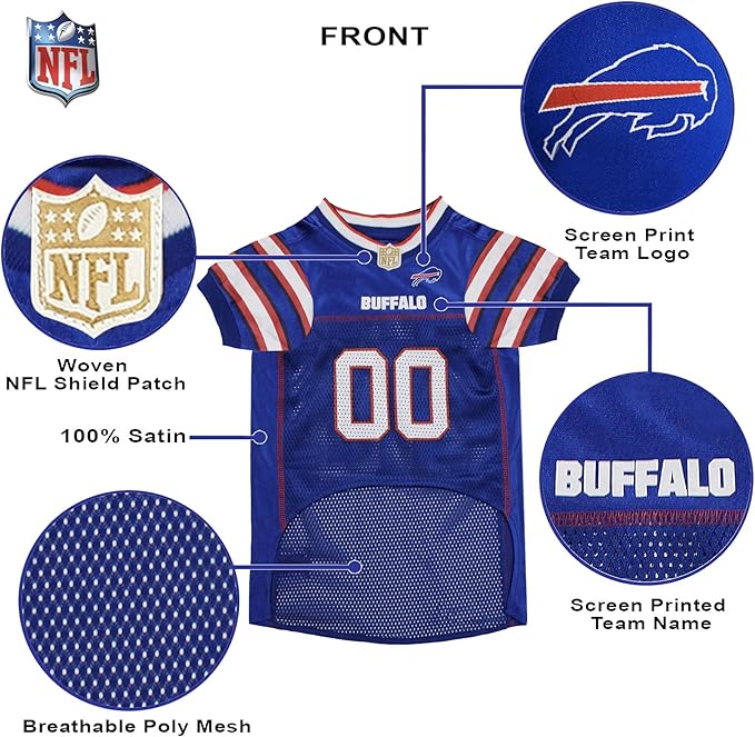 Pets First NFL Buffalo Bills Dog Jersey, Size Small. Best Football Jersey Costume for Dogs & Cats. Licensed Jersey Shirt