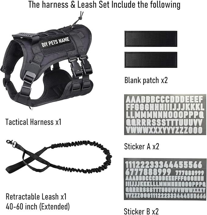 DIY Dog's Name & Everything Dog Harness Leash Set, Personalized No Pull Dog Vest, Custom Tactical Military Dog Harness & Retractable Leash, Outdoor Training Gear for Medium & Large Dogs (Gray, S)