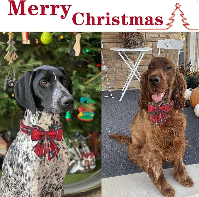 Unique style paws Christmas Dog Collar with Bow Tie Red Plaid Puppy Collar for Small Medium Large Dogs as Autumn Winter Gifts -XL
