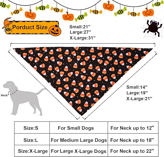 ADOGGYGO 4 Pack Halloween Dog Bandana, Pumpkin Ghost Dog Scarf Bib, Pet Halloween Bandanas Costume Accessories for Large X-Large Dogs (X-Large)
